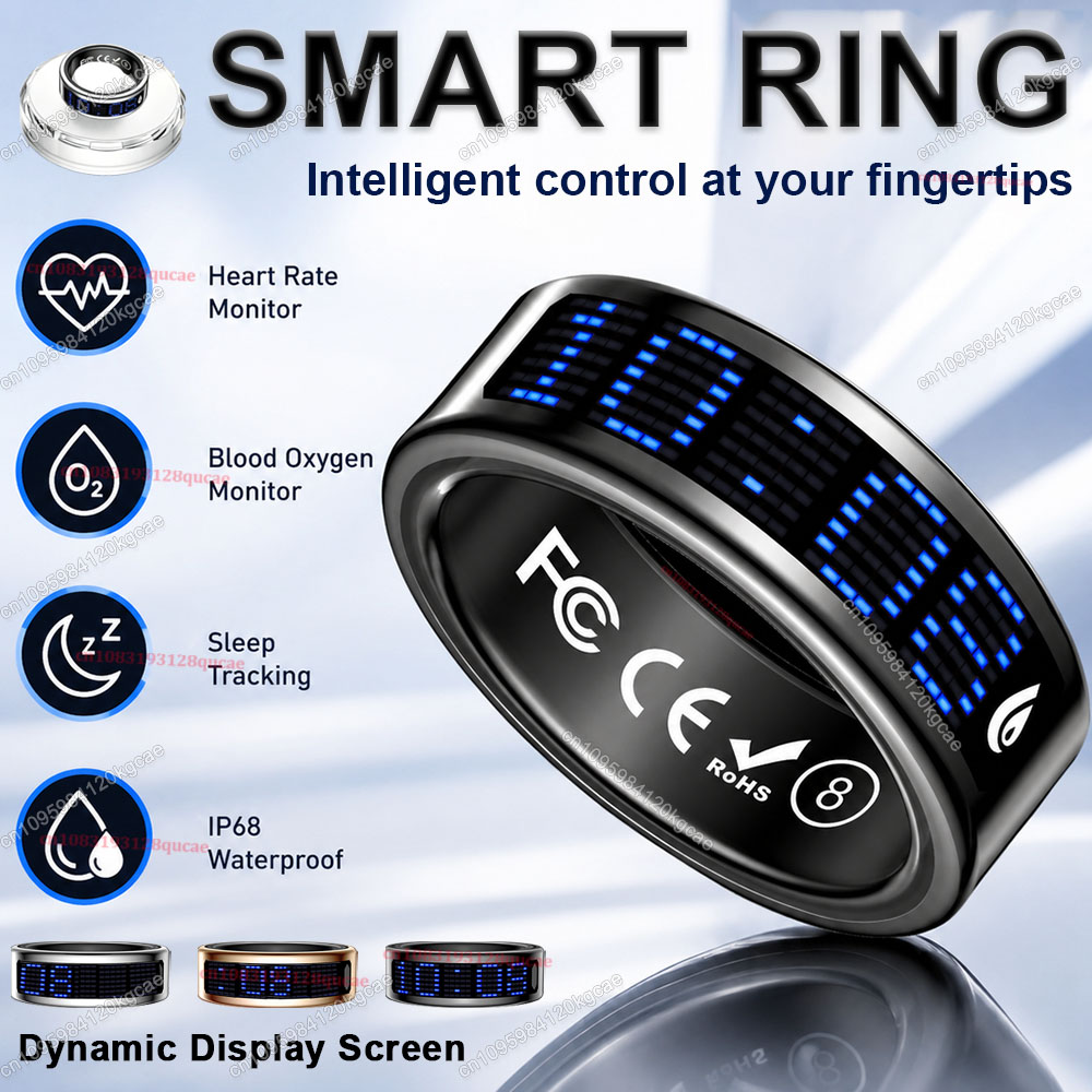 Health Monitors - スマートリング ディスプレイ画面 タッチ式着信通知 タスビーフカウンター 健康管理 防水