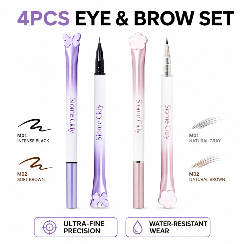 Waterproof Liquid Eyeliner Pen - Siome Cidy 4PCS リキッドアイライナー＆リキッドブロウペンセット 防水・防汚・長持ち・極細チップ ブラック・ブラウン