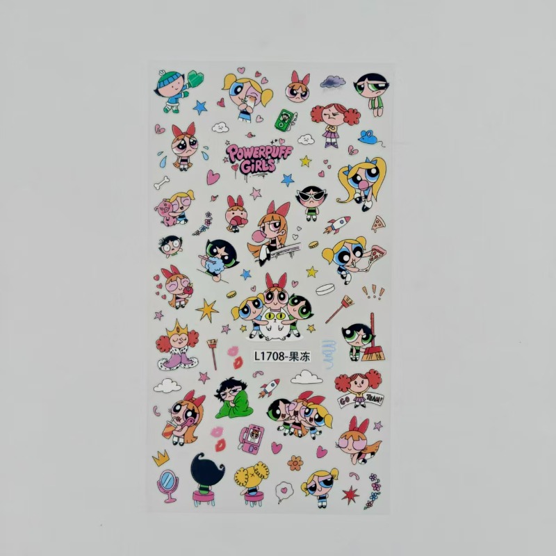 Nail Art - パワーパフ・ガールズのステッカー。防水仕様で、かわいらしいカートゥーンデザイン。DIY用ビニールデカールとして、ノートパソコン、スマートフォンケース、水筒、日記、ネイルアートなど、様々な用途に活用でき、おしゃれで楽しい。