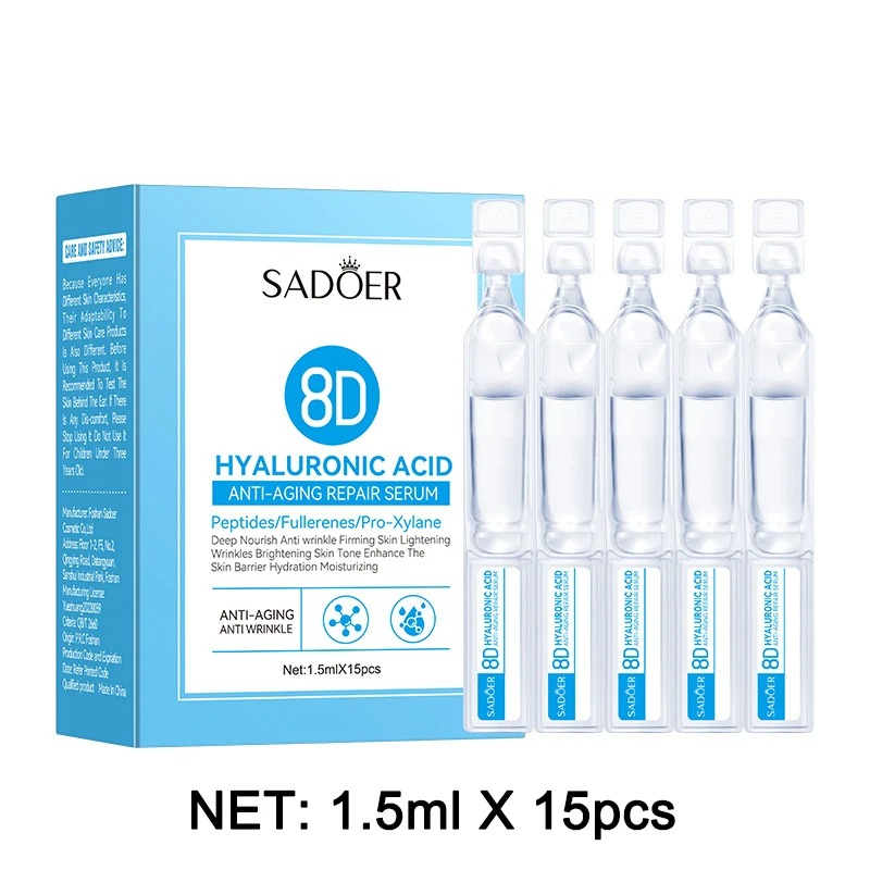 Hyaluronic Acid Facial Serum - 1 ボックス 15 個ヒアルロン酸フェイシャルエッセンスアンチエイジング深く栄養を与えるフラーレンコラーゲンリンクルエッセンスリフティングスキンケア