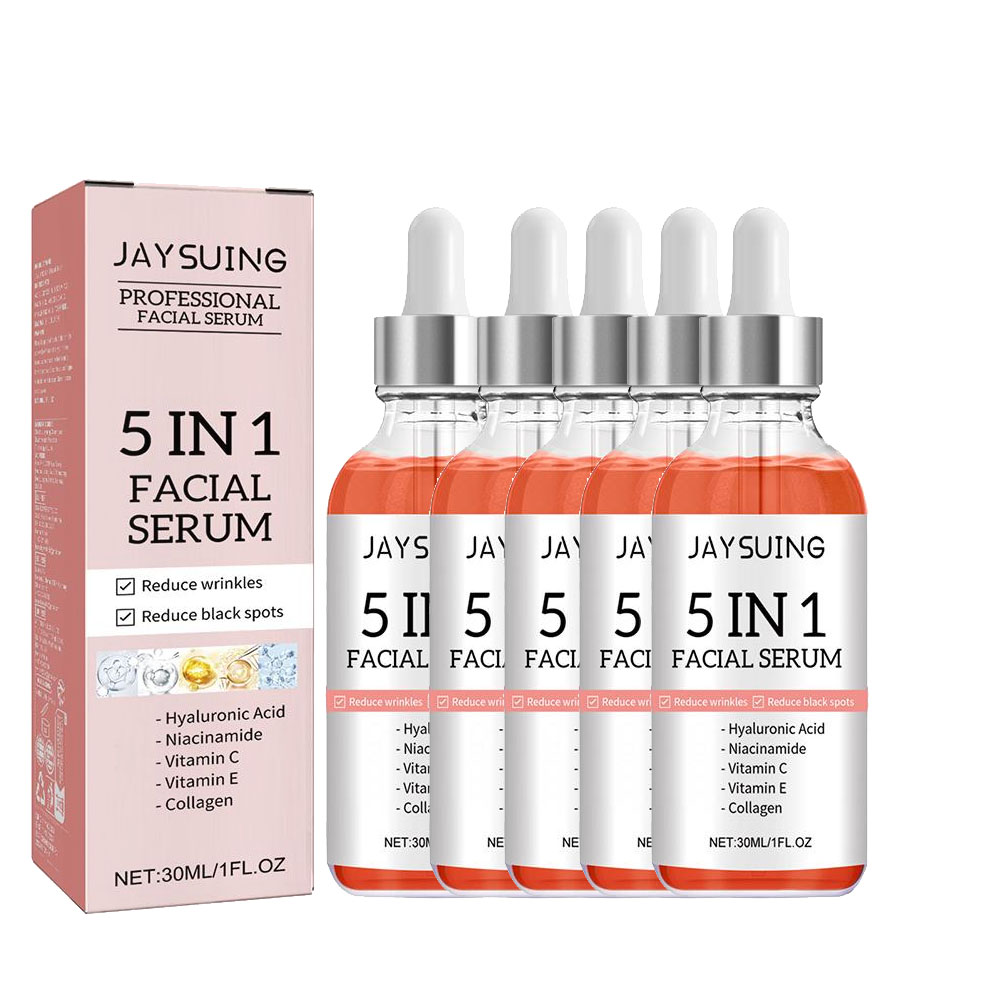 Hyaluronic Acid Facial Serum - 5 in 1 ビタミンC＆ヒアルロン酸フェイスセラム、引き締めフェイシャルエッセンス、毛穴縮小＆小じわ改善、保湿スキンケア