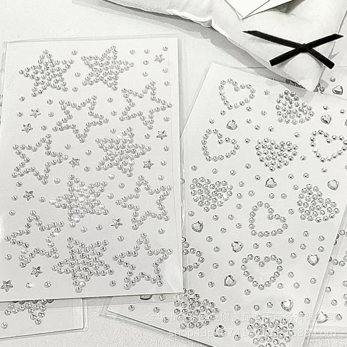 Nail Art - シルバースターハートラインストーンステッカー フラットバックジェム DIYネイルアート カードデコレーション スクラップブック用品 ブロガースタイル