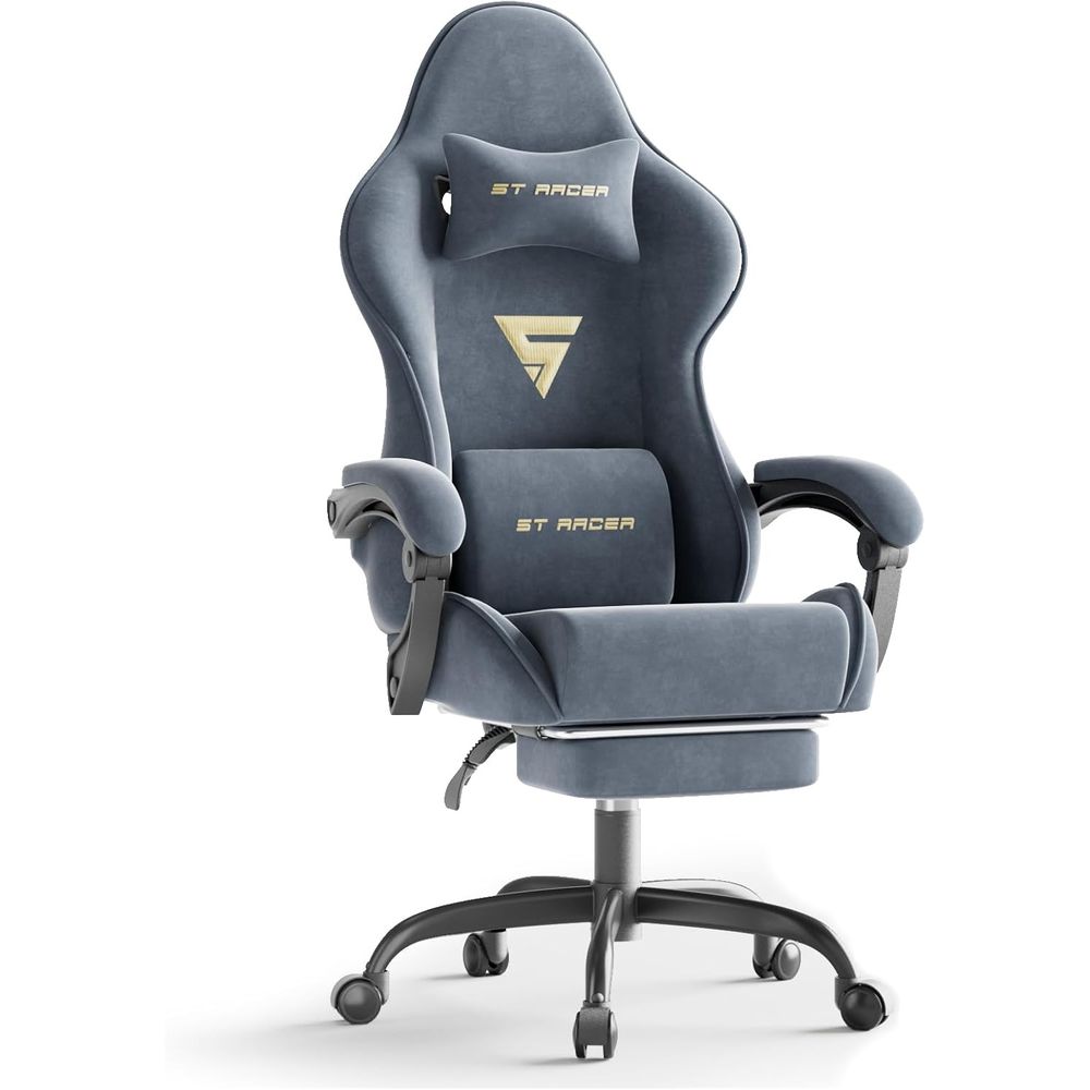 Massage - 人間工学に基づいたゲーミングチェア、フットレストとマッサージ機能付き、ゲーマー向けハイバックリクライニング、自宅やオフィスに最適（グレー）