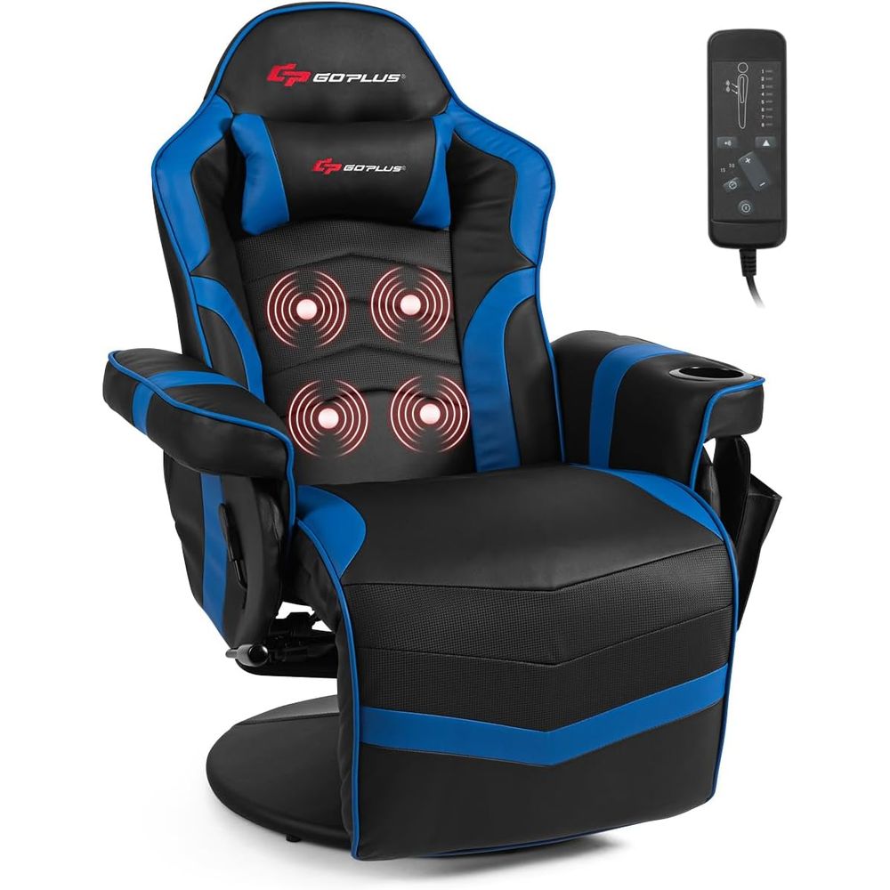 Massage - マッサージゲーミングチェア、レーシングスタイルゲーミングリクライニングチェア、調節可能な背もたれとフットレスト付き、人間工学に基づいたハイバックPUレザーコンピュータチェア