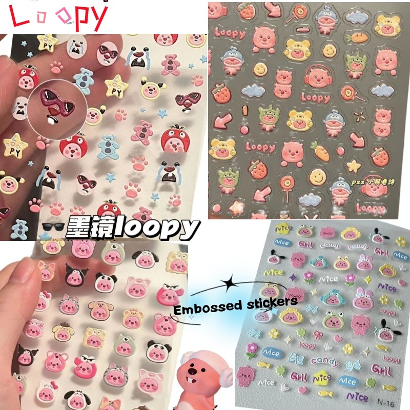 ルーピー3Dエンボスステッカー、透明DIYステッカー、かわい - Nail Art のレビューと価格