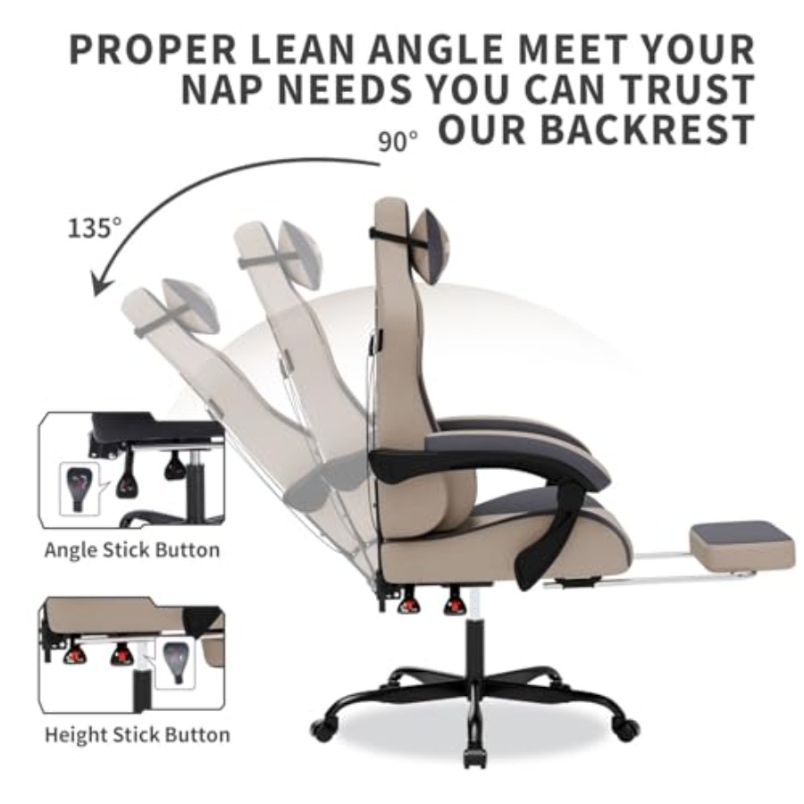 マッサージ機能付きゲーミングチェア。グレーのエルゴノミックデ - Massage のレビューと価格