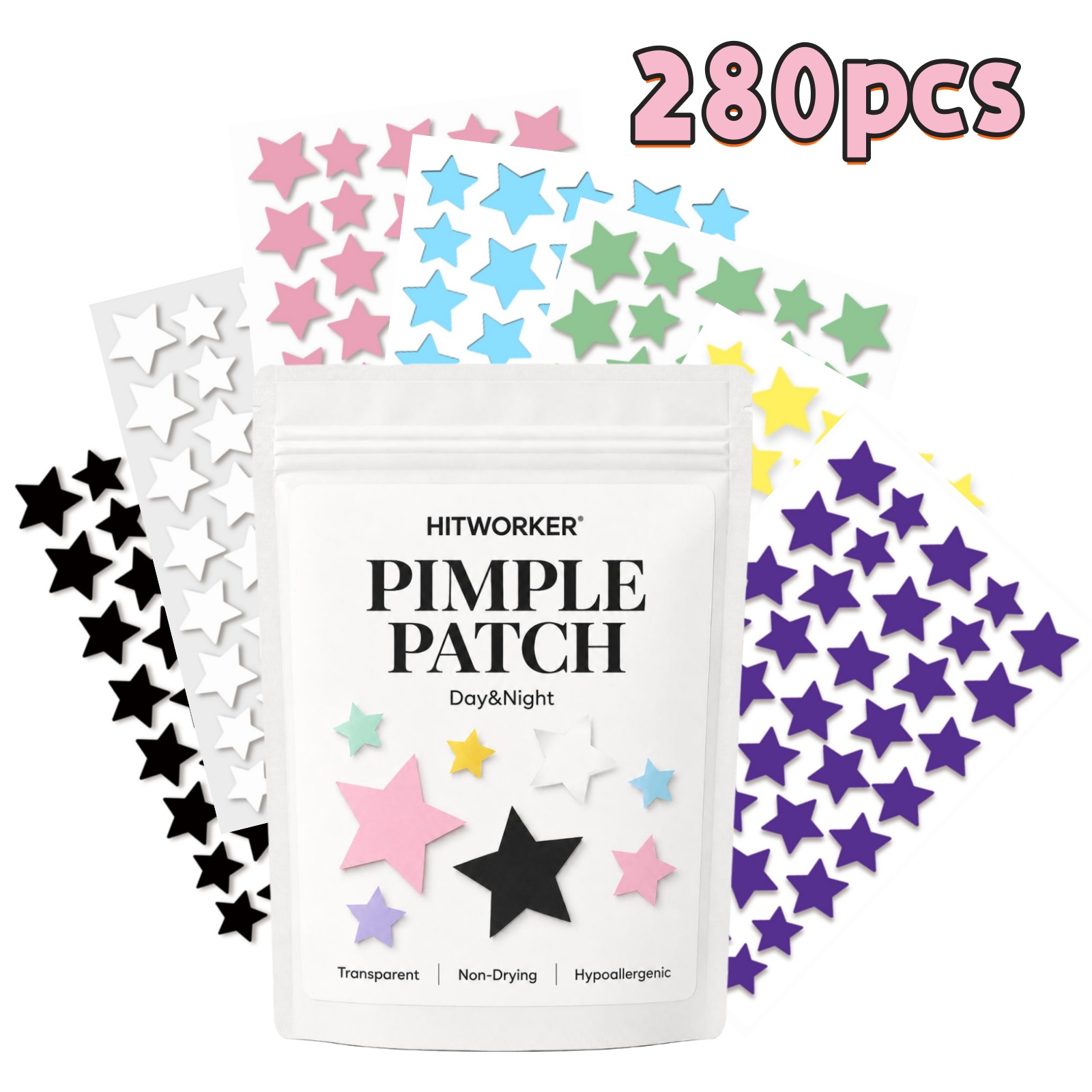 280枚入り レインボー カラフル スター ニキビパッチ、キ - Hydrocolloid Pimple Patch のレビューと価格