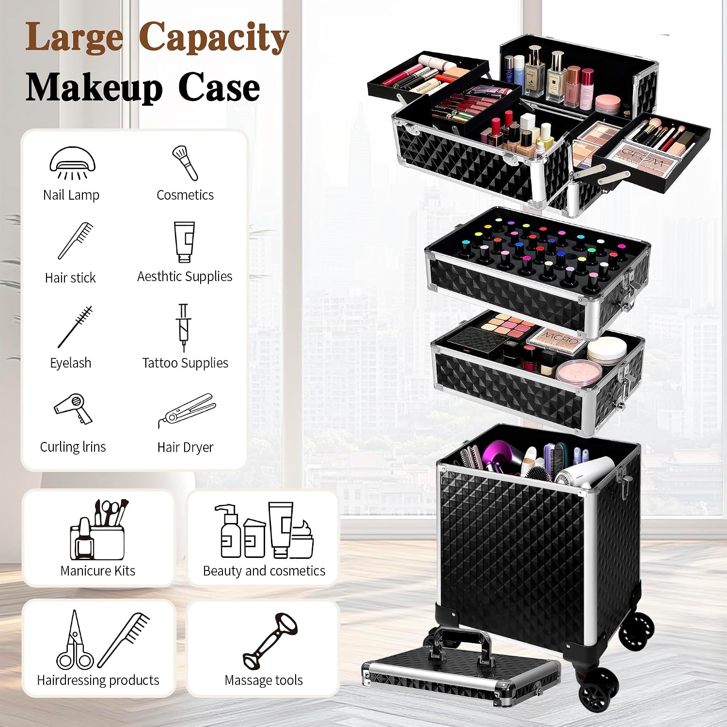 ローリングメイクアップトレインケース、コスメティックトロリー - Makeup のレビューと価格