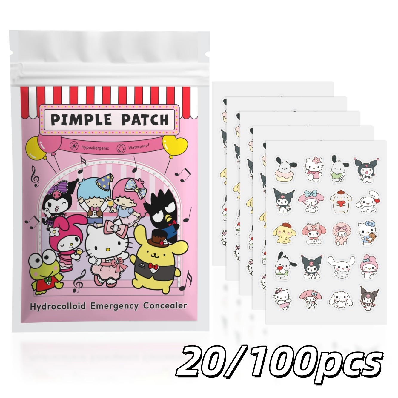 20/100 個ハローキティハイドロコロイドニキビパッチセッ - Hydrocolloid Pimple Patch のレビューと価格