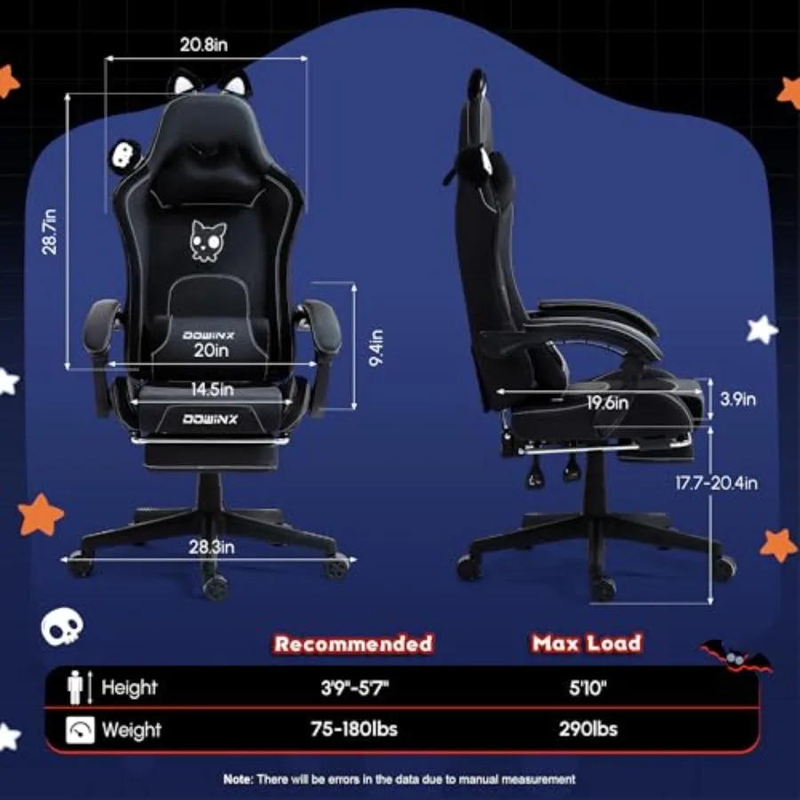 大人用ゲーミングチェア、猫耳付き、PUレザー、ブラック、マッ - Massage のレビューと価格
