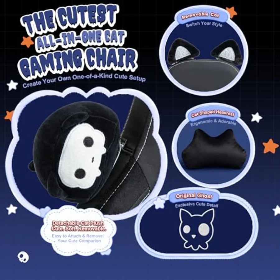 大人用ゲーミングチェア、猫耳付き、PUレザー、ブラック、マッ - Massage のレビューと価格
