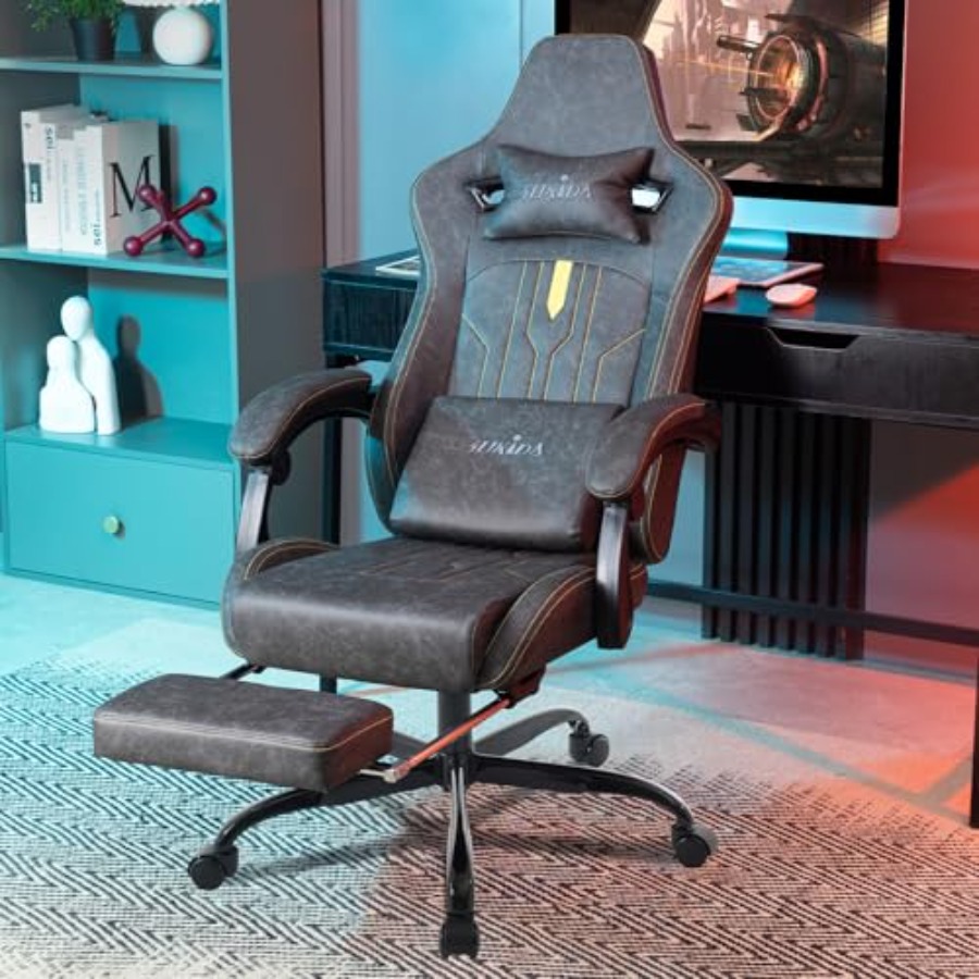 自宅のオフィスで使用できる、フットレスト付きのゲーミングチェ - Massage のレビューと価格