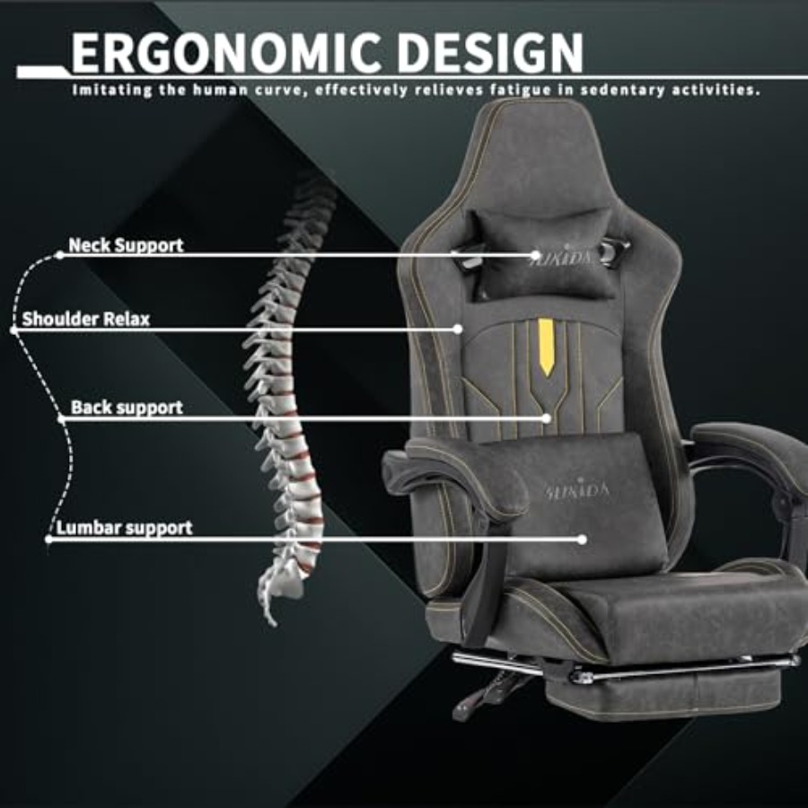 自宅のオフィスで使用できる、フットレスト付きのゲーミングチェ - Massage のレビューと価格