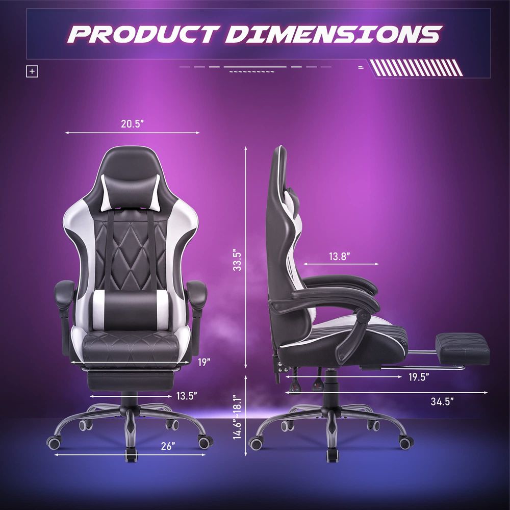 ゲーミングチェア、フットレストとマッサージランバーサポート付 - Massage のレビューと価格