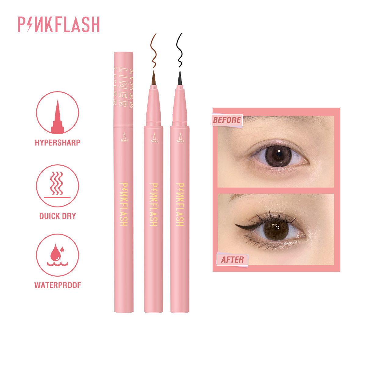 ピンクフラッシュ黒液体アイライナーペンシル防水長期的な速乾性 - Waterproof Liquid Eyeliner Pen のレビューと価格