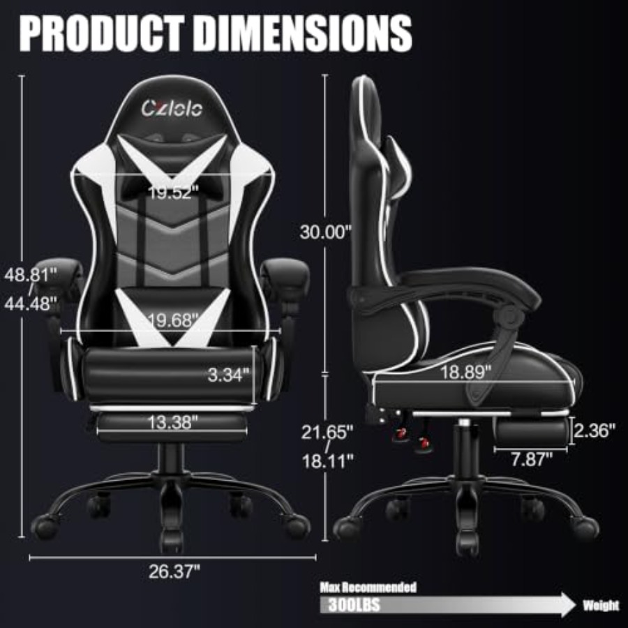 フットレスト付きゲーミングチェア、レーシングスタイル、ブラッ - Massage のレビューと価格