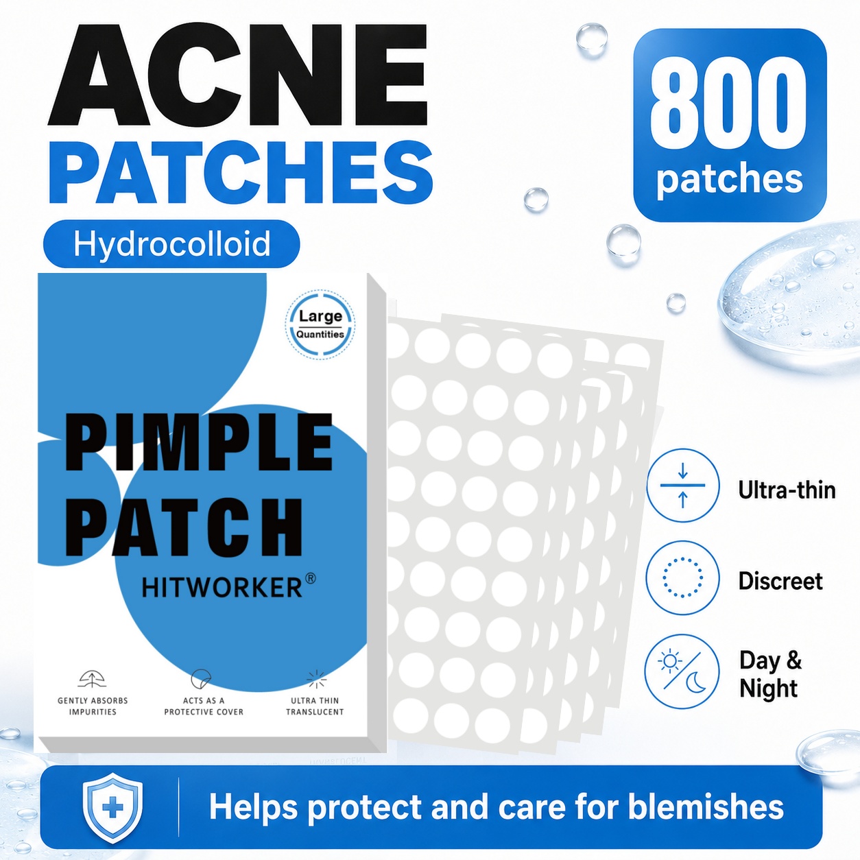800枚入りハイドロコロイドニキビパッチ、目立たない傷跡隠し - Hydrocolloid Pimple Patch のレビューと価格