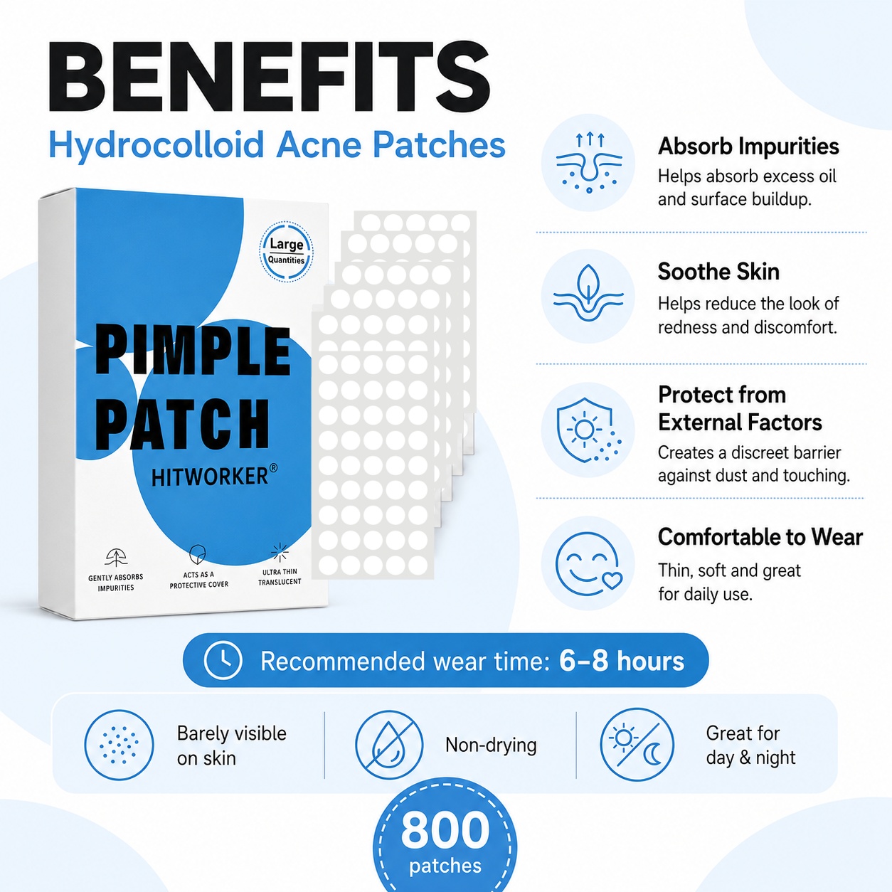 800枚入りハイドロコロイドニキビパッチ、目立たない傷跡隠し - Hydrocolloid Pimple Patch のレビューと価格