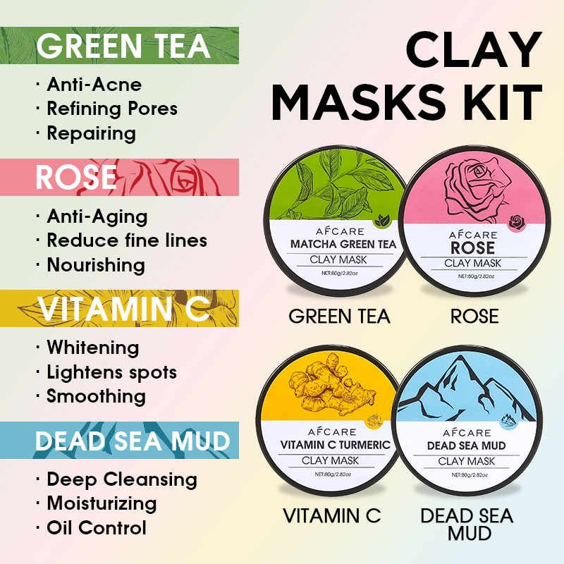 4個入りフェイスマスクセット（ウコンクレイ、ビタミンC、緑茶 - Green Tea Cleansing Clay Mask のレビューと価格